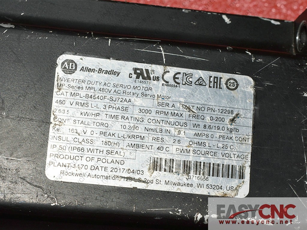 MPL-B4540F-SJ72AA Allen-Bradley ac servo motor used